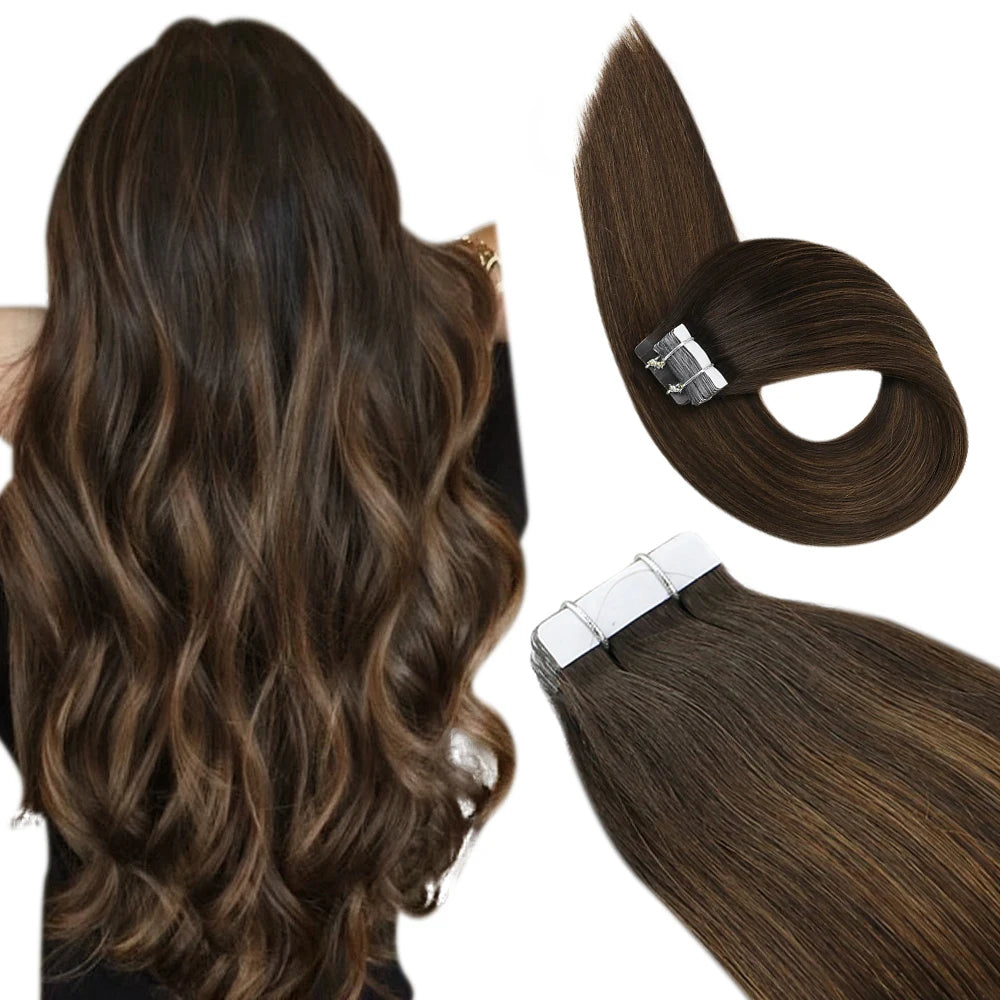 Ugeat Tape Hair Extensions Human Real Natural Brazilian Remy Straight Seamless Skin Weft Women
