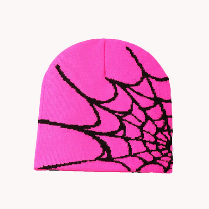 Spider Web Knit Beanie – Y2K Goth Skull Cap
