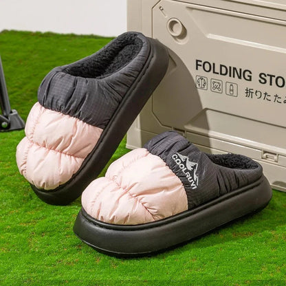 Thick Sole Down Waterproof Women Slippers Mix Color Non Slip Cotton Shoes Woman Comfy Outdoor Plush