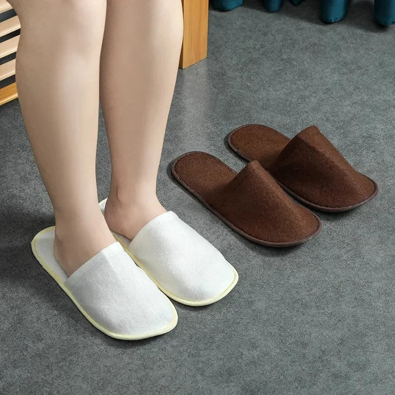 5-10 Pairs Disposable Slippers Women Men Home Soft Plush Slides Unisex Travel Hotel Households