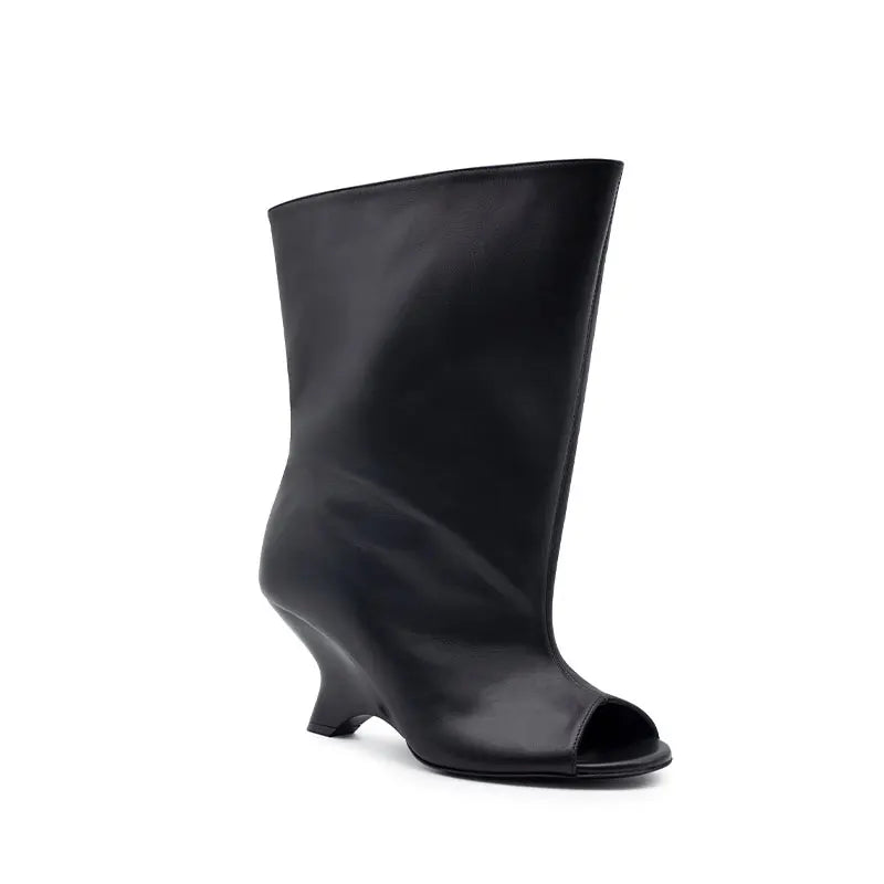 Women's Peep Toe Knee-High Boots with Slant Wedge Heel