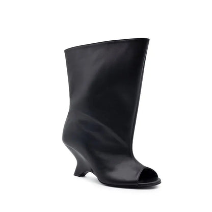Women's Peep Toe Knee-High Boots with Slant Wedge Heel