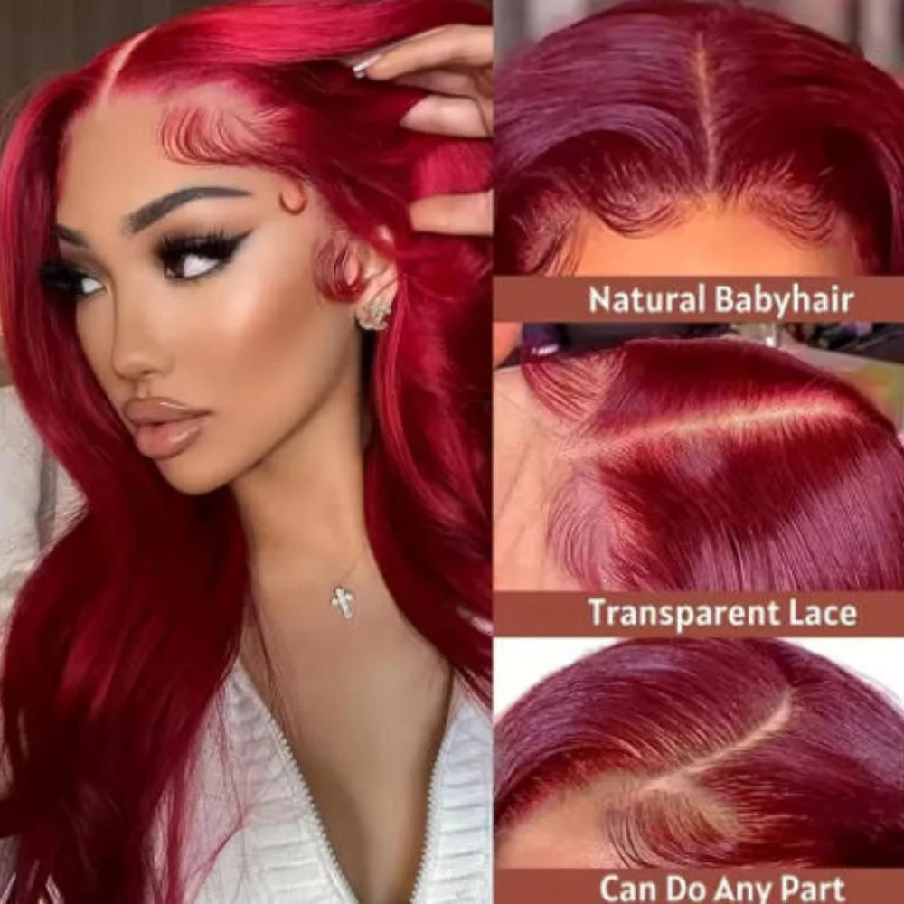 13x4 HD Lace Front Wig 99J Burgundy Straight Human Hair