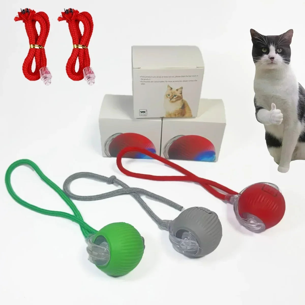 Interactive Rolling Ball Cat Toy with Tail – Rechargeable Smart Pet Toy