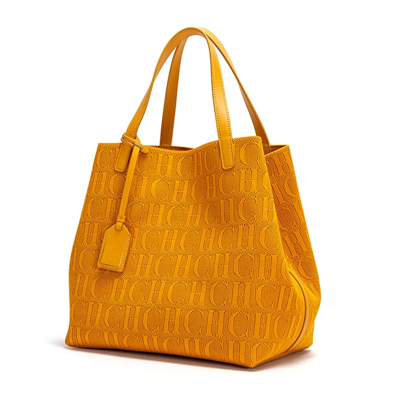 Large Capacity Tote Bag – Monogram Knitted Shoulder Bag for Women