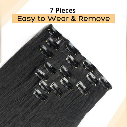 Clip-In Hair Extensions 7pcs 16 Clips Wavy Synthetic 24 Inch