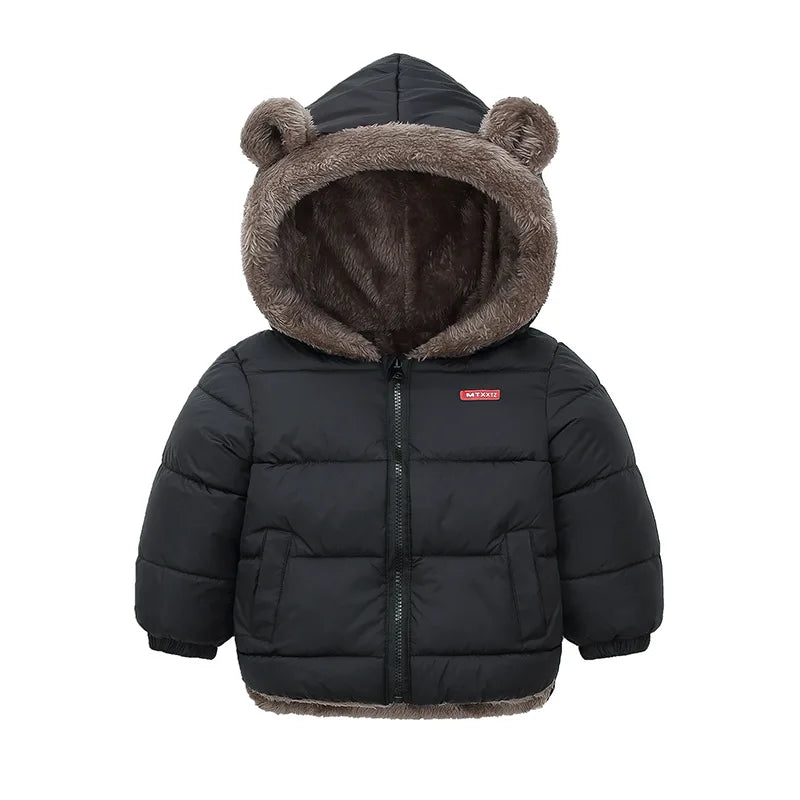 Kids Bear Ear Hooded Winter Jacket – Padded Fleece Coat