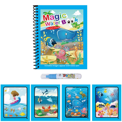 Magic Water Coloring Book for Kids with Water Pen – Animal Cartoon Reusable Drawing Book