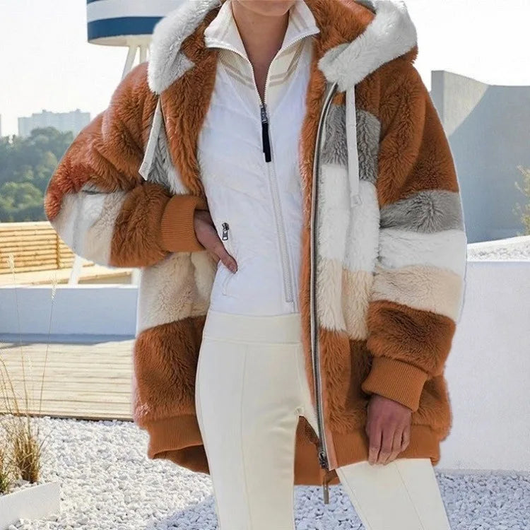 Oversized Plush Fleece Hooded Jacket for Women
