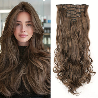 Clip-In Hair Extensions 7pcs 16 Clips Wavy Synthetic 24 Inch