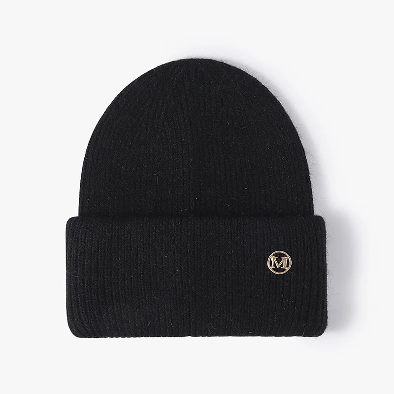 Women's Rabbit Fur Knit Beanie – Warm Solid Color Winter Hat