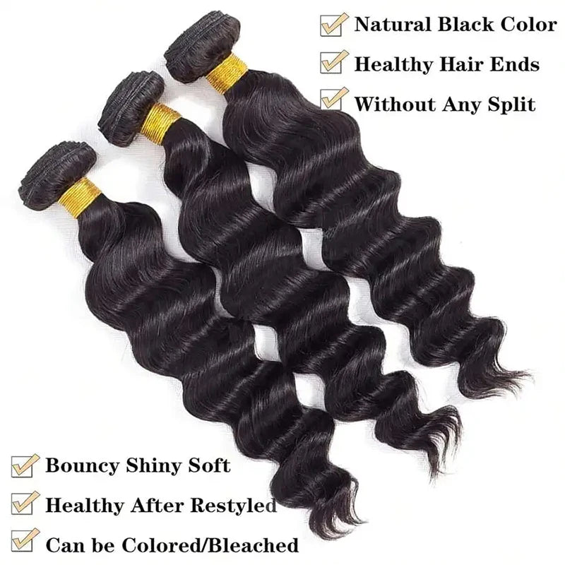12a Natural Color Loose Deep Wave Human Hair Bundles Weaves Unprocessed Brazilian Weave 1 - Soft