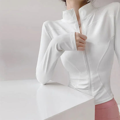 Women's Slim-Fit Zip-Up Yoga Jacket – Long Sleeve Athletic Running Coat