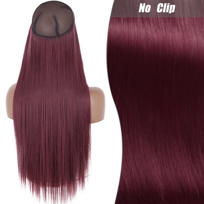 No Clips Natural Hair Extension Synthatic Artificial Long Straight Hairpiece Blonde Black Mixed