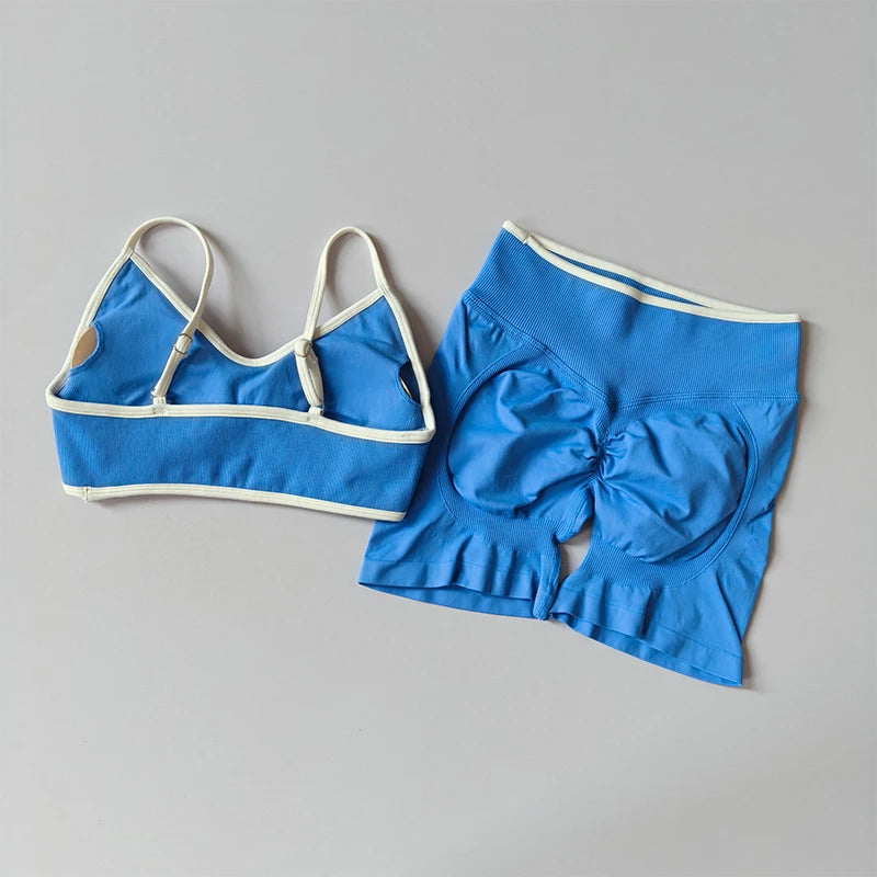 Seamless 2-Piece Yoga Set – Crop Top Sports Bra & High-Waist Shorts for Women