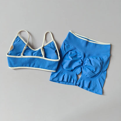 Seamless 2-Piece Yoga Set – Crop Top Sports Bra & High-Waist Shorts for Women