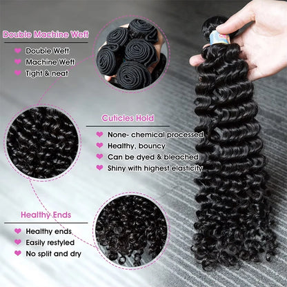 12a Natural Color Loose Deep Wave Human Hair Bundles Weaves Unprocessed Brazilian Weave 1 - Soft