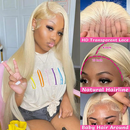 30 Inch 613 Lace Front Wig Human Hair Blonde 13x6 Hd Transparent Wigs 180 Density L Straight Frontal