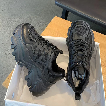 Women's Chunky Platform Sneakers – Mesh & Leather Casual Shoes