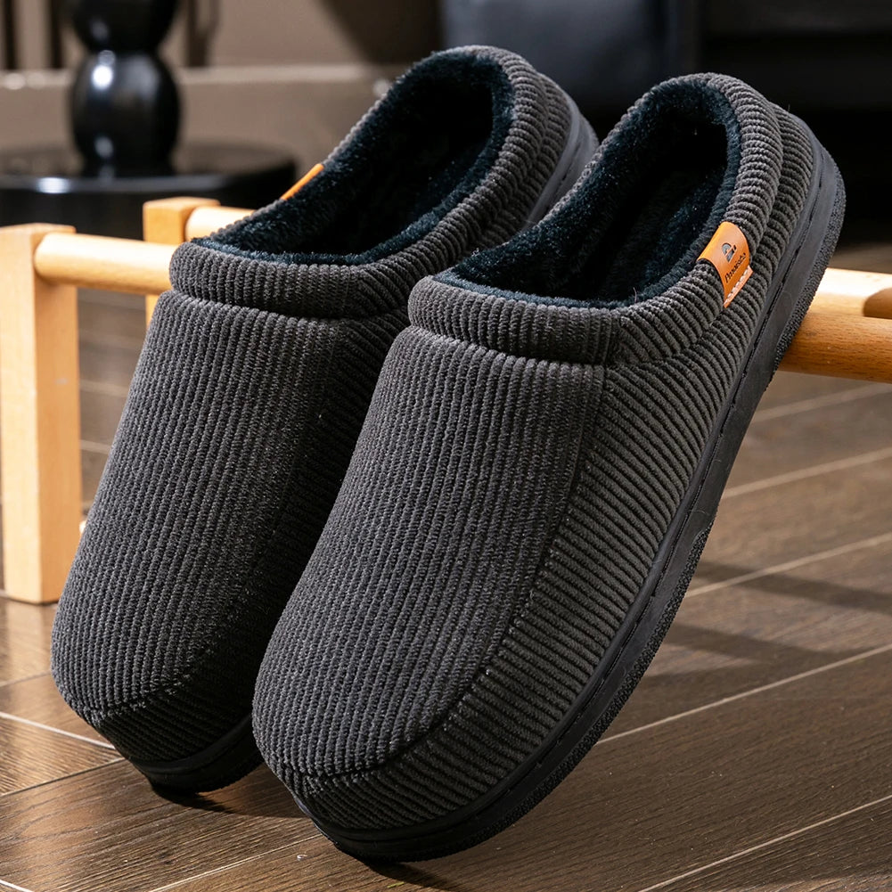 Winter Men S Slippers Tpr Sole Anti Slip Stripe Design Warm Soft Comfortable Memory Foam Indoor