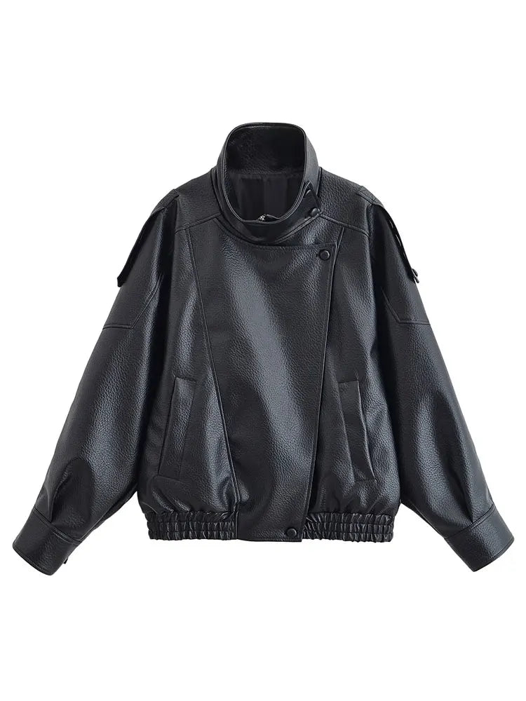 Women's Oversized Faux Leather Moto Jacket
