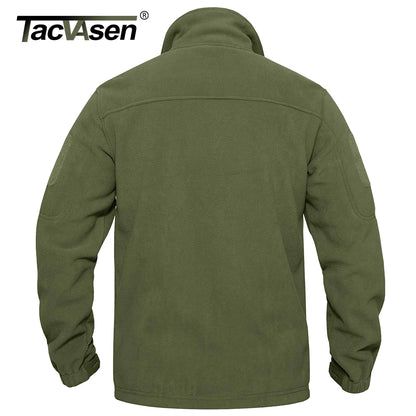 Men's Fleece Jacket Full-Zip Windproof Tactical Coat Multi-Pocket