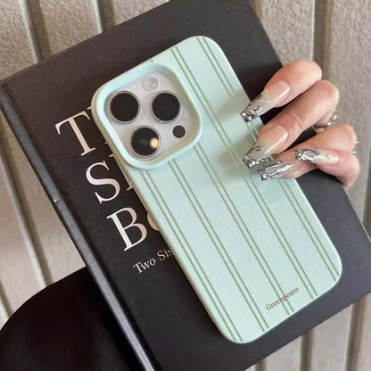Green Stripe Lichee Pattern Phone Case Iphone 17 16 15 14 13 12 11 Pro Max Xs X Xr Plus 16e