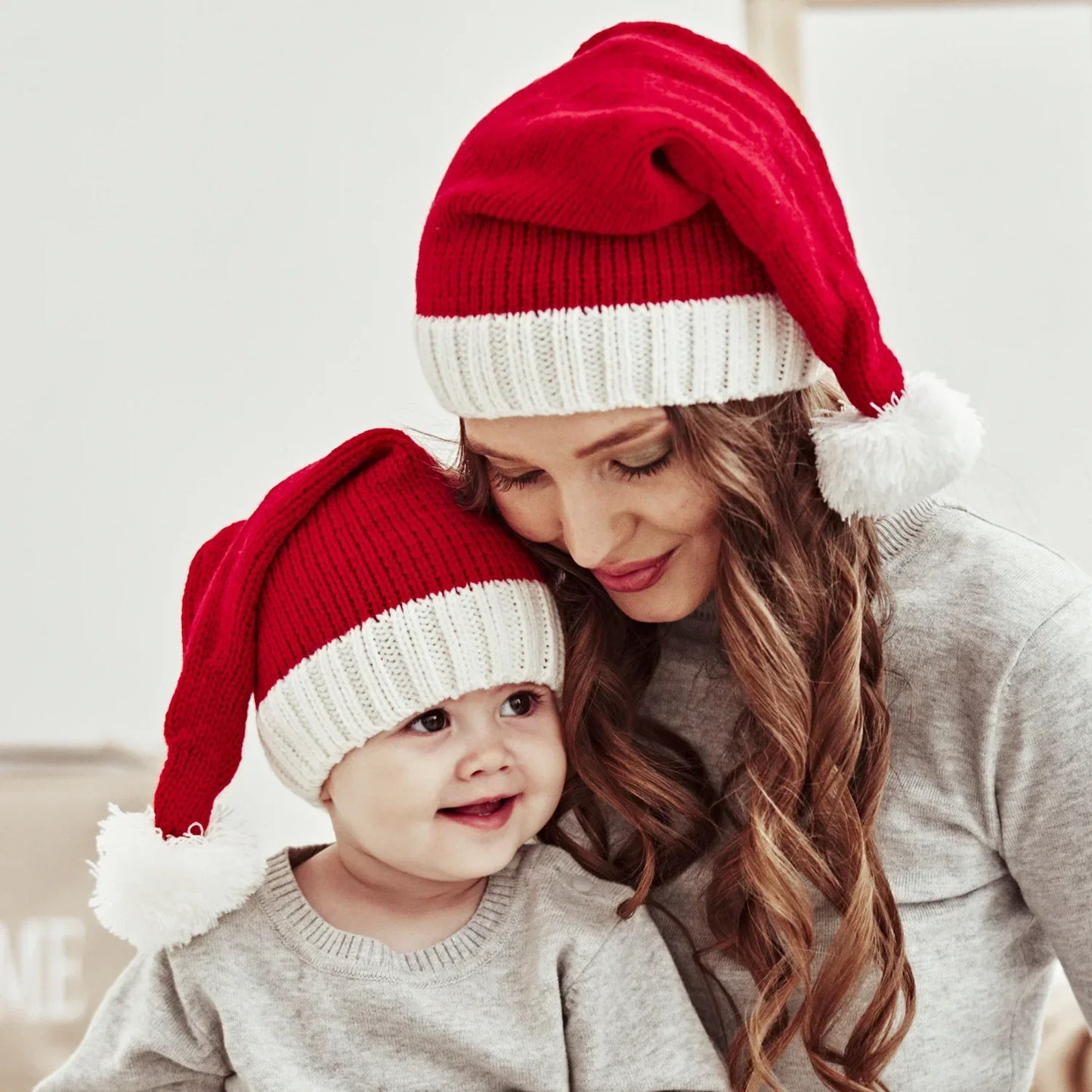 Christmas Knit Santa Beanie with Pom Pom – Adults & Kids