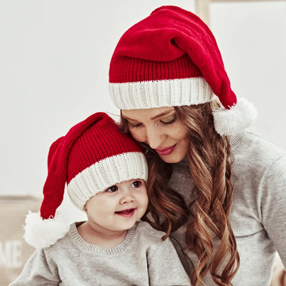 Christmas Knit Santa Beanie with Pom Pom – Adults & Kids