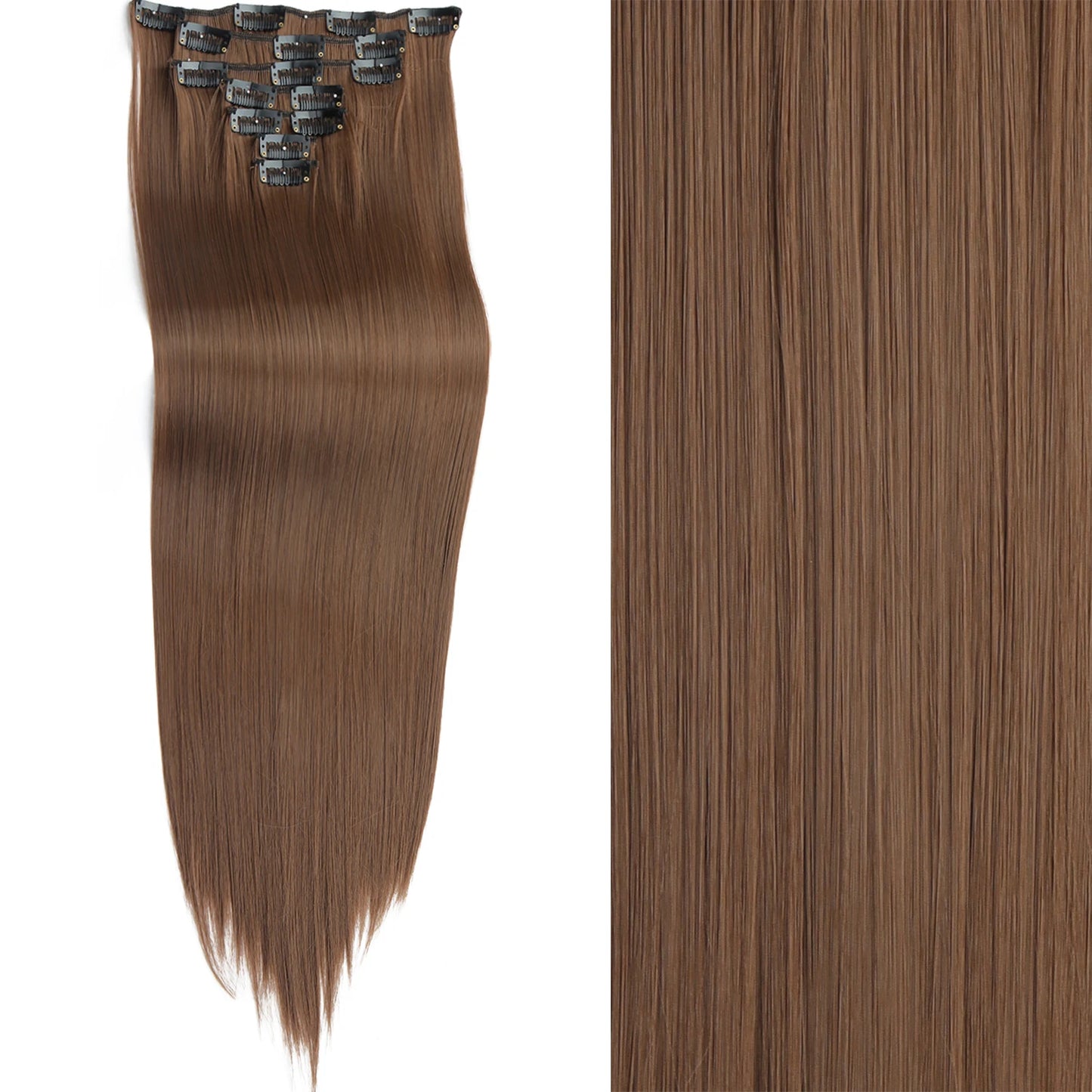 Clip-In Hair Extensions 7pcs 16 Clips Wavy Synthetic 24 Inch