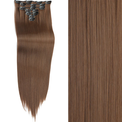 Clip-In Hair Extensions 7pcs 16 Clips Wavy Synthetic 24 Inch