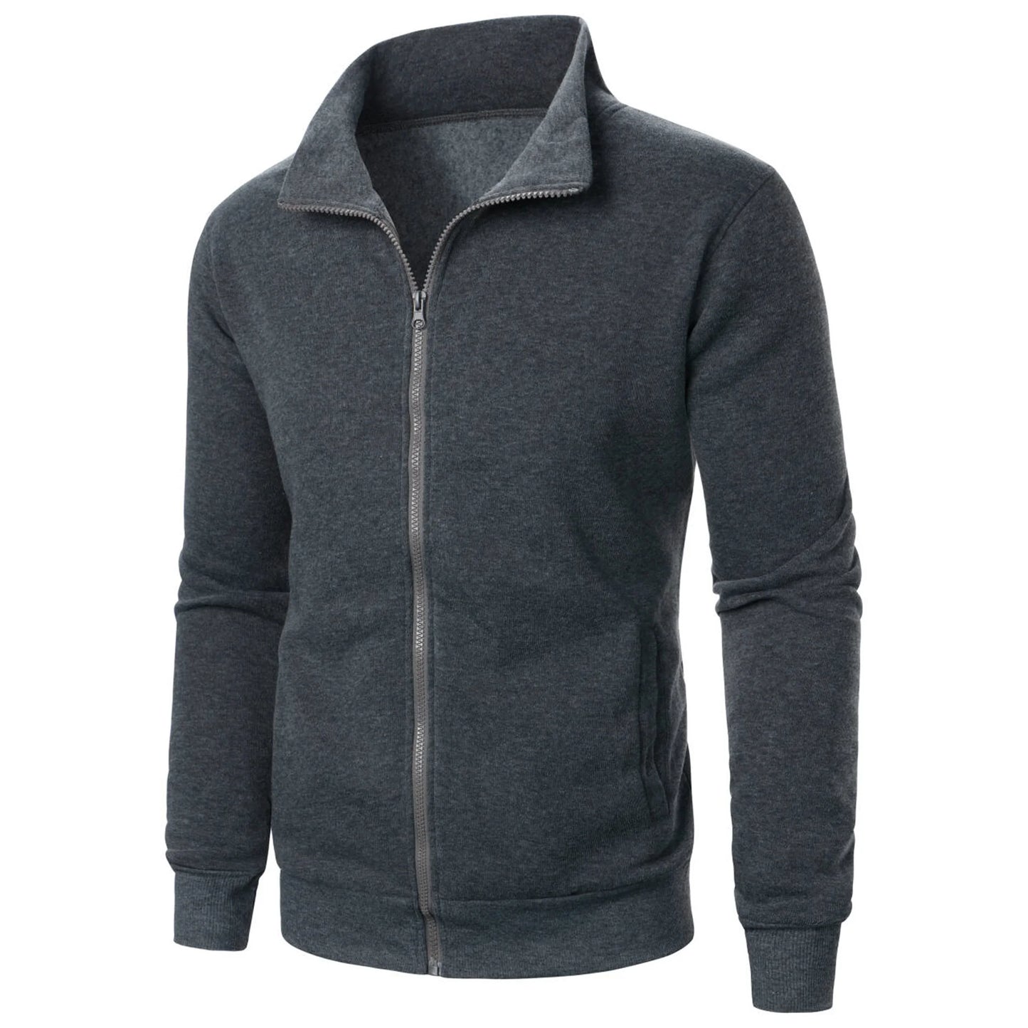 Men's Zip-Up Stand Collar Jacket Casual Sports Solid Color