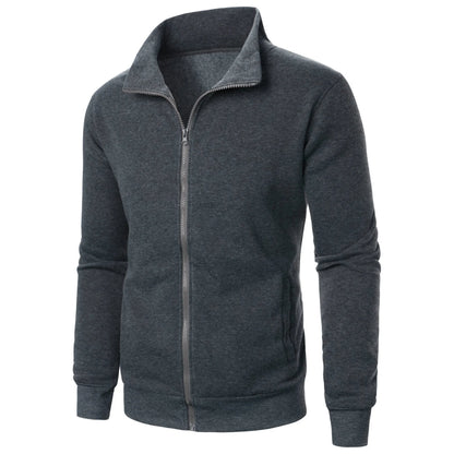 Men's Zip-Up Stand Collar Jacket Casual Sports Solid Color