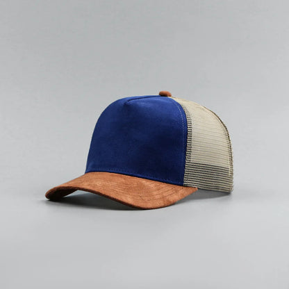Suede Mesh Trucker Cap – Five-Panel Baseball Hat for Men & Women