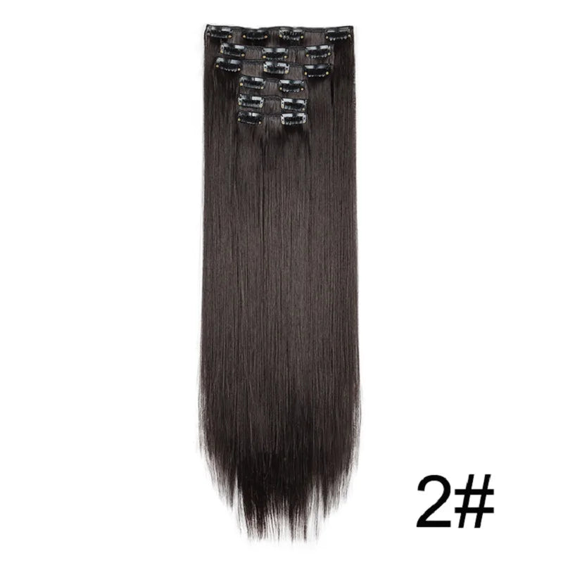 Clip-In Hair Extensions 6-Piece Set Long Straight Synthetic Seamless