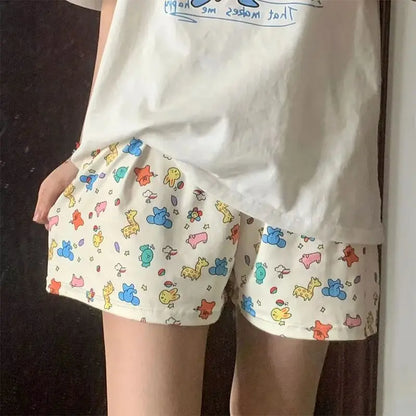 Women's Cartoon Print Lounge Shorts – Cute Floral & Animal Pattern Sleep Pants