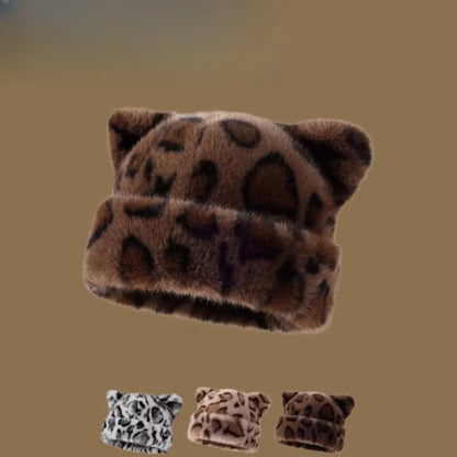 Plush Bear Ear Beanie – Cute Fluffy Winter Hat for Women