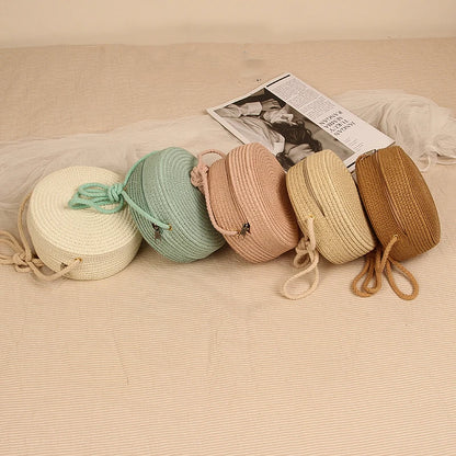 Round Straw Crossbody Bag – Handwoven Rattan Beach Bag for Women