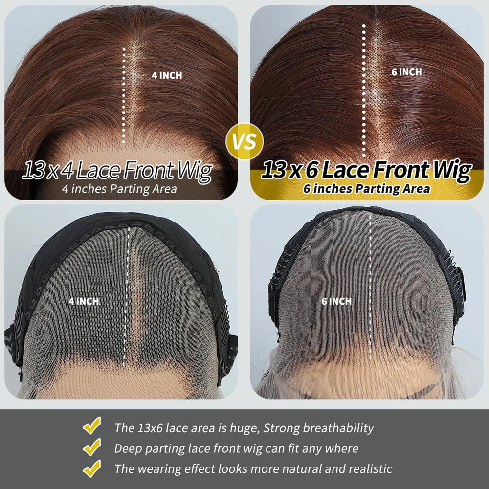 Chocolate Brown Bone Straight Human Hair Wig – 13x6 HD Lace, 180%/200% Density