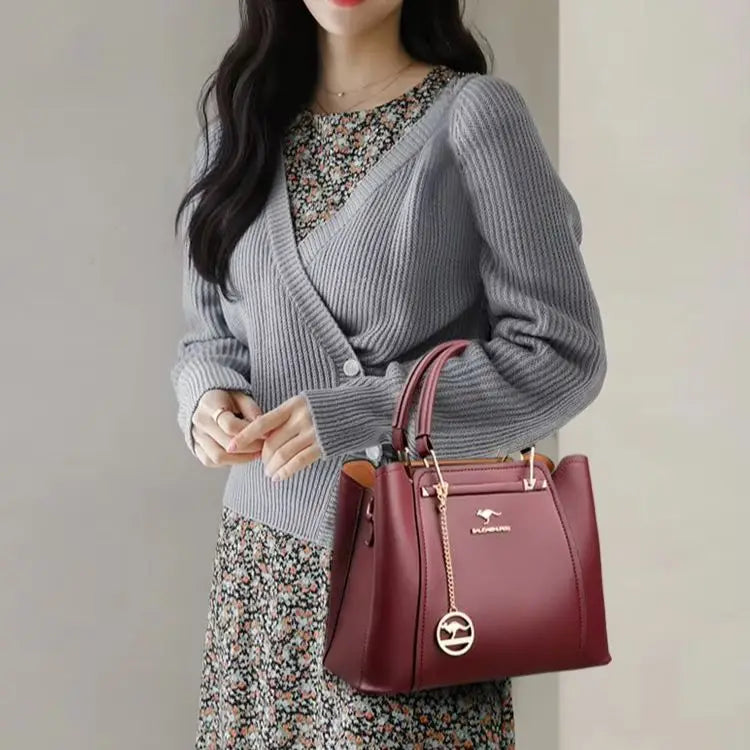 Luxury Leather Handbag for Women – 3-Layer Shoulder Tote