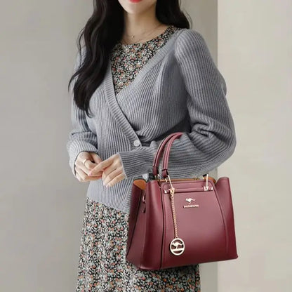 Luxury Leather Handbag for Women – 3-Layer Shoulder Tote