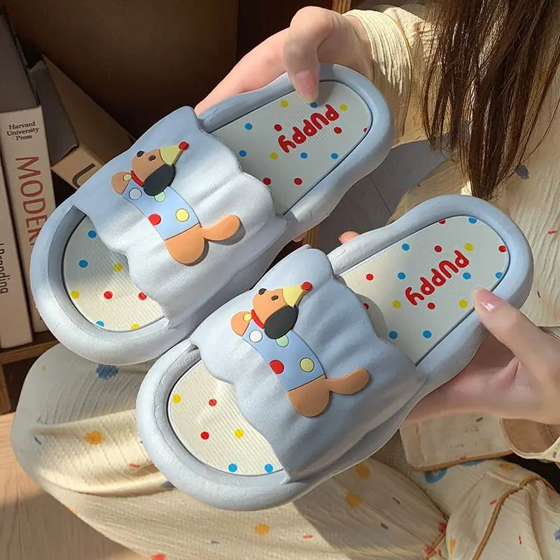 Cartoon Puppy Slippers – Soft Non-Slip Indoor House Shoes for Women