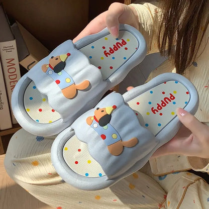 Cartoon Puppy Slippers – Soft Non-Slip Indoor House Shoes for Women