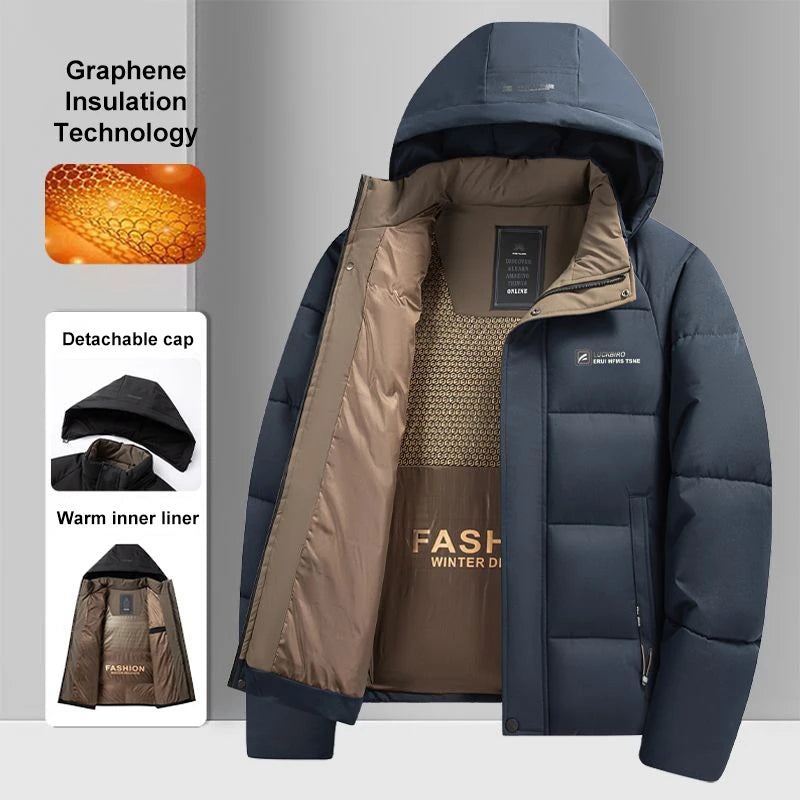 Men's Graphene Insulated Winter Jacket – Hooded Windproof Puffer Coat