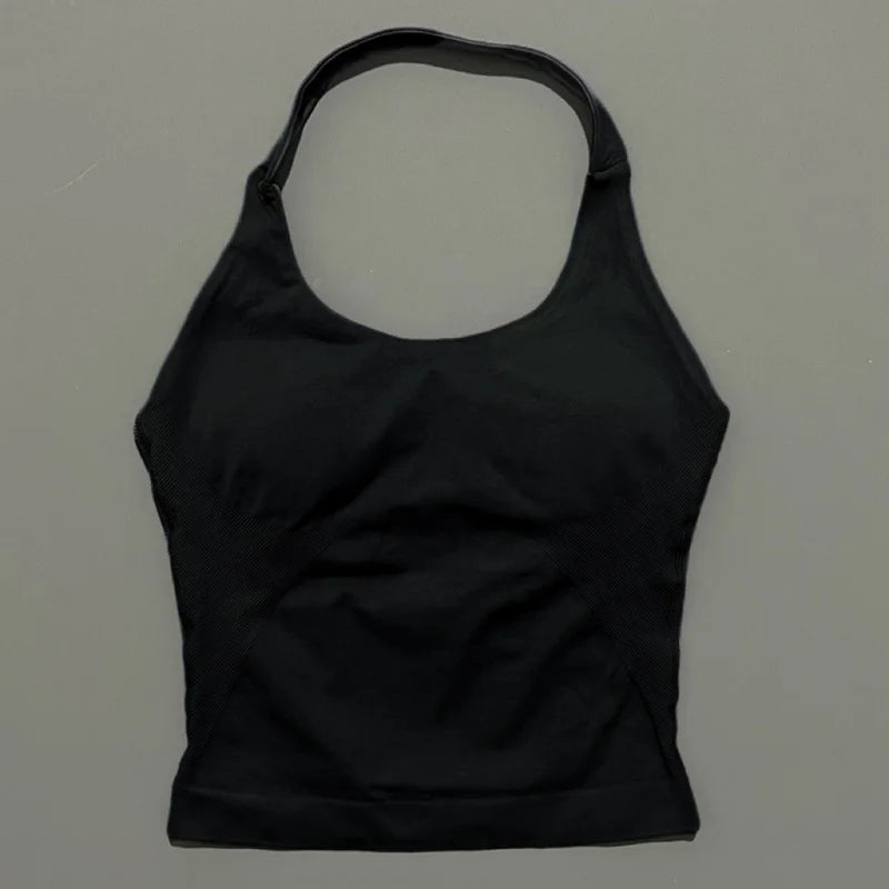 Seamless Halter Longline Sports Tank Top for Women – Gym Yoga Workout