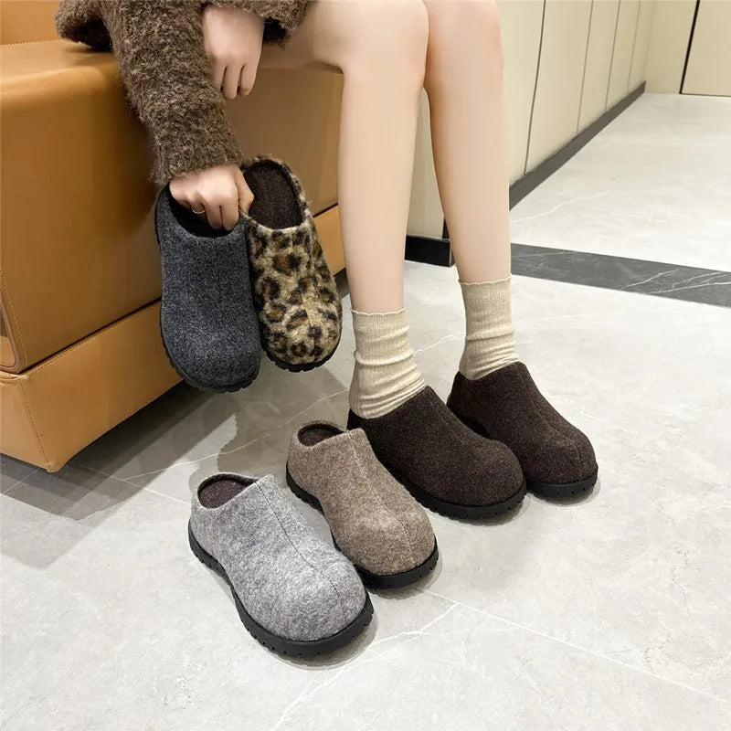 Women's Flannel Platform Slippers – Closed Toe Retro Clogs