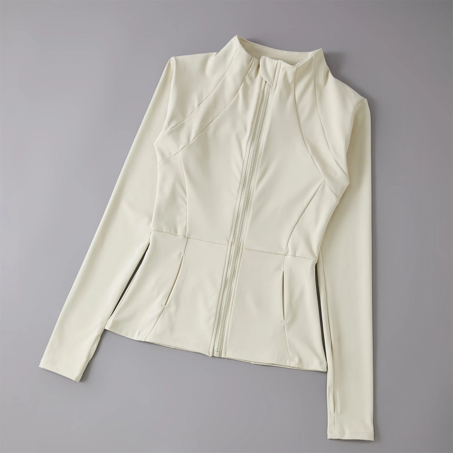 Women's Zip-Up Athletic Jacket with Thumb Holes – Slim Fit Running Top