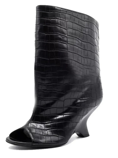 Women's Peep Toe Knee-High Boots with Slant Wedge Heel