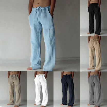 Men's Linen Wide-Leg Pants – Casual Drawstring Trousers
