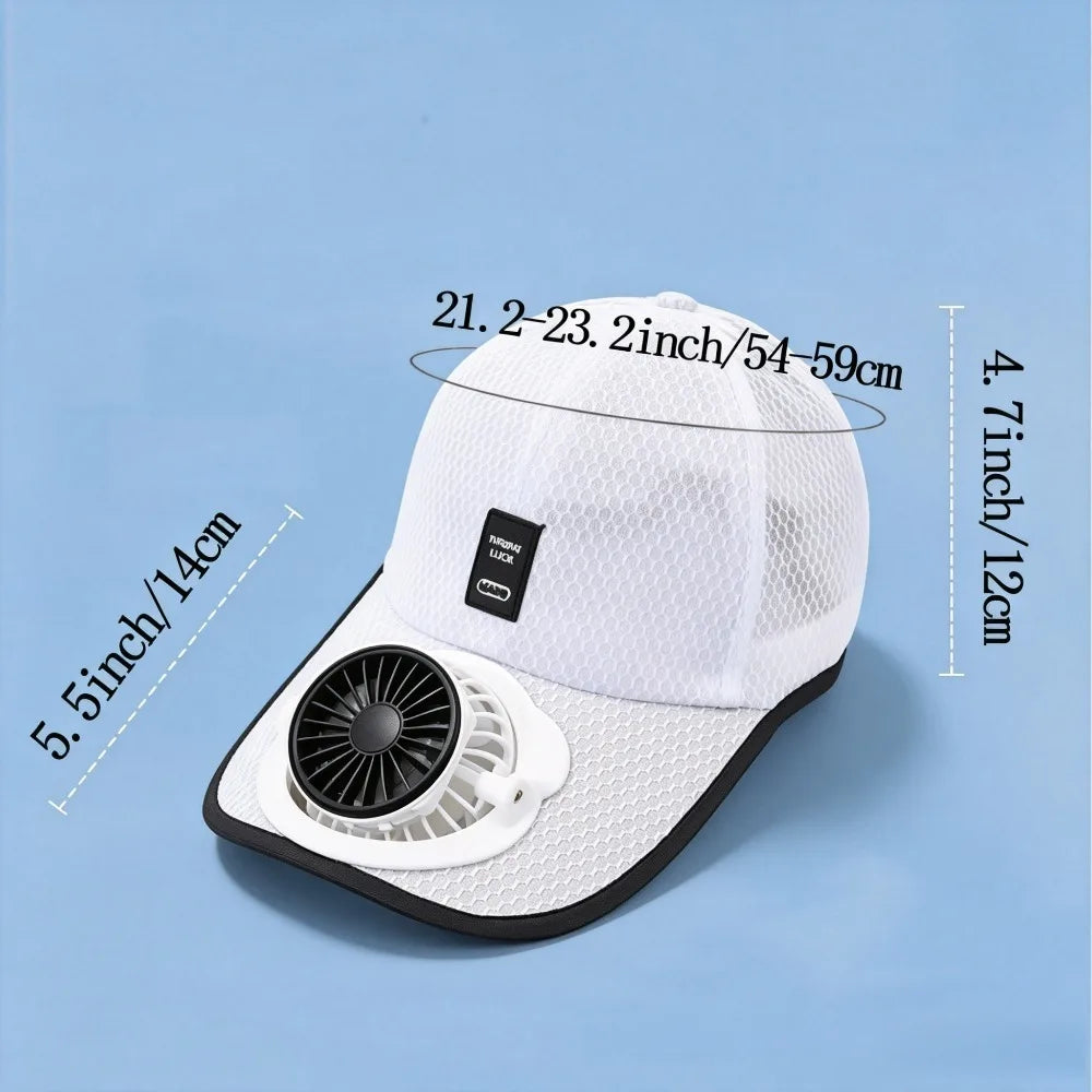 Solar Fan Baseball Cap with USB Charging – Cooling Mesh Hat